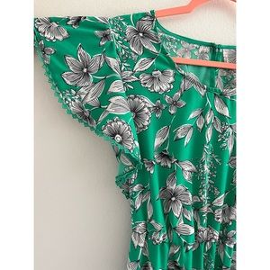 a new day • Green with White Floral Dress